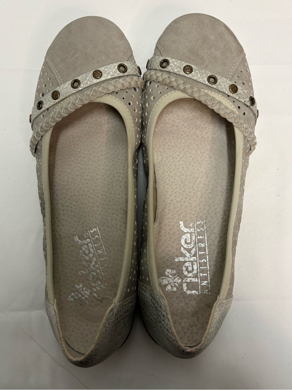 Rieker EU 38 Grey Perforated Punch-Out Slip-On Ballet Flats EU 38 - Picture 5 of 10